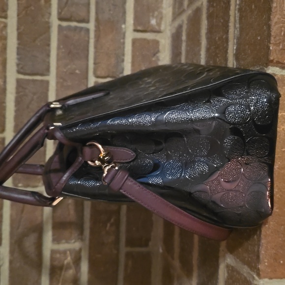 Coach Margot Patent Leather Carryall Crossbody Satchel Black Purple - Picture 3 of 10